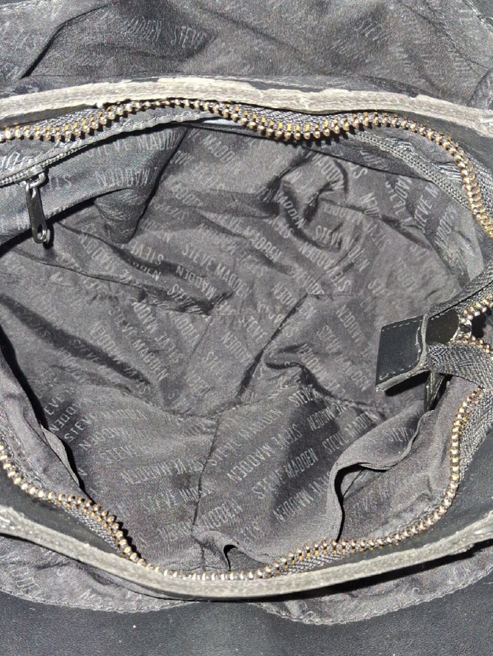 Steve Madden Black Embossed Logo Crossbody Satchel with Branded Guitar Strap - Picture 4 of 14
